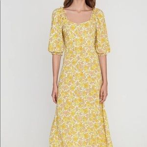 Faithfull the Brand Yellow Floral Midi Dress